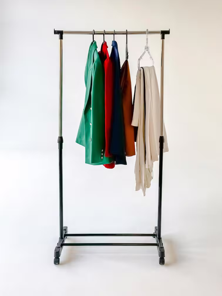 rack on wheels with clothes